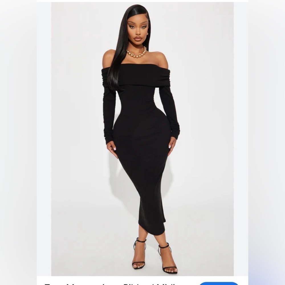 Fashion Nova Josie Ribbed Black Off-Shoulder Bodycon Long Sleeve Dress